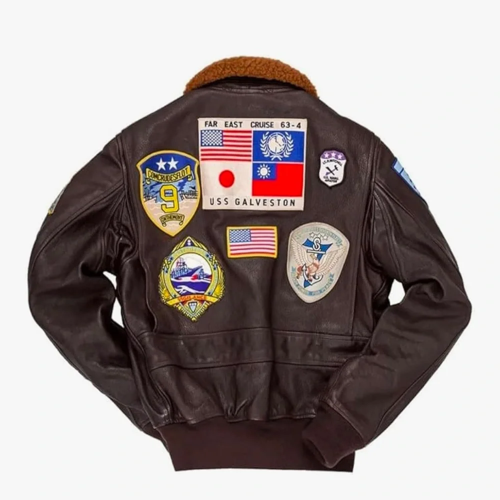 Men's Cockpit Aviator Leather Bomber Jacket with Patches L Large - Picture 15 of 16